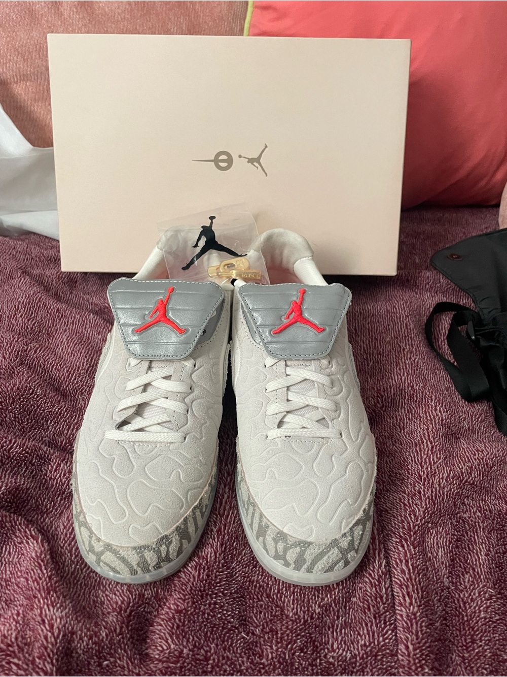 Jordan Women’s Low-Top Sneakers in Light Gray with Red Jumpman